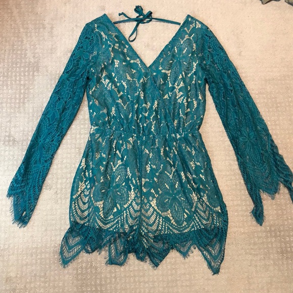 Xhilaration Pants - S Teal lace romper long sleeve Target